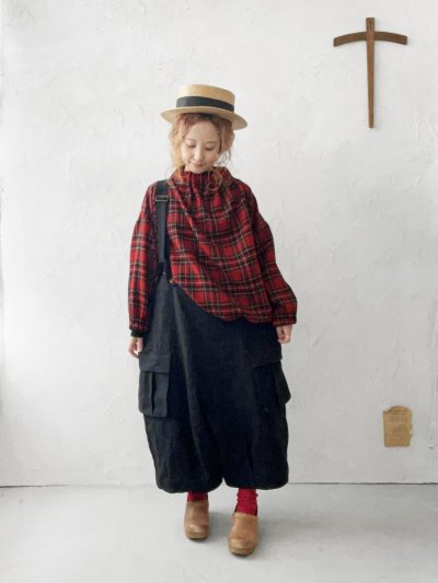 画像19: MARCHE' DE SOEUR／ウールガーゼのバルーンチュニック・赤チェック