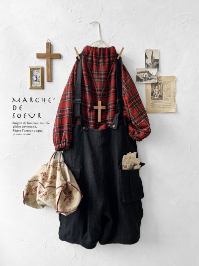 画像2: MARCHE' DE SOEUR／ウールガーゼのバルーンチュニック・赤チェック