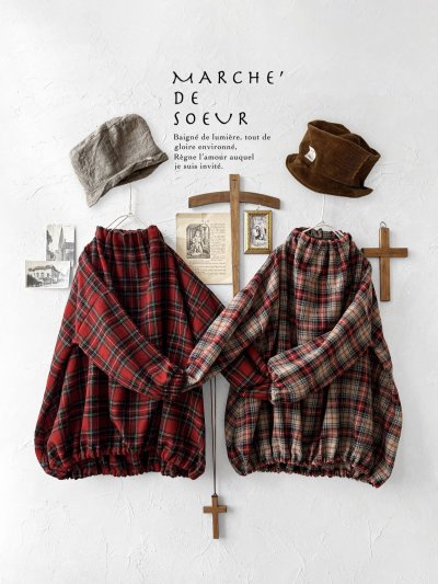 画像19: MARCHE' DE SOEUR／ウールガーゼのバルーンチュニック・ベージュチェック