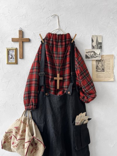 画像14: MARCHE' DE SOEUR／ウールガーゼのバルーンチュニック・赤チェック