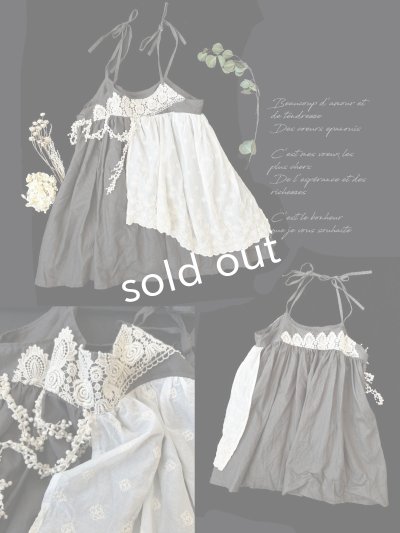 画像2: 【ノエルの贈り物】リネンキャミのレースチュニック・ダークグレー【5】