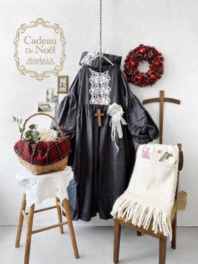 画像1: 【ノエルの贈り物】セーラー襟のレースワンピース・ダークグレー【20】