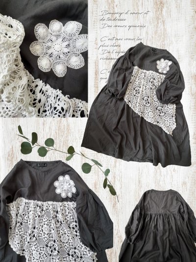 画像2: 【ノエルの贈り物】ダークグレーのパフスリーブレースワンピース【23】