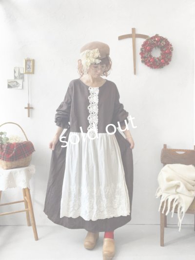 画像4: 【ノエルの贈り物】チョコブラウンのパフスリーブレースワンピース・A【21】