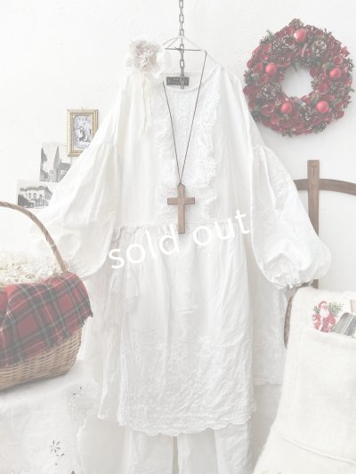 画像2: 【ノエルの贈り物】ホワイトリネンレースワンピース・D【25】