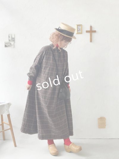 画像12: MARCHE' DE SOEUR／シャーリングネックワンピース・レッドブラウンチェック