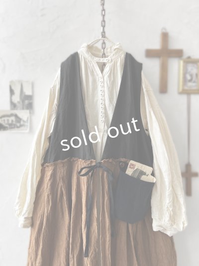 画像2: MARCHE' DE SOEUR／リネンのベストワンピース・黒×アンティークブラウン