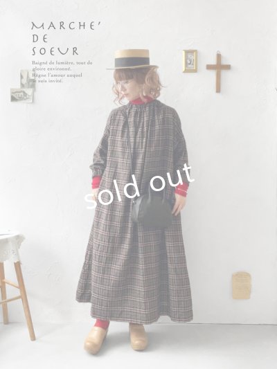 画像11: MARCHE' DE SOEUR／シャーリングネックワンピース・レッドブラウンチェック