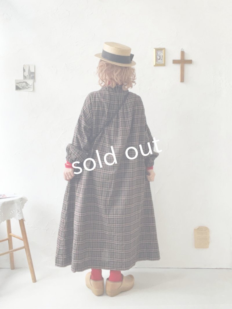 画像13: MARCHE' DE SOEUR／シャーリングネックワンピース・レッドブラウンチェック (13)