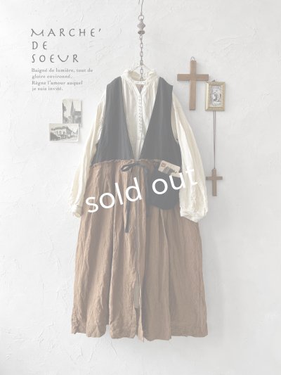画像1: MARCHE' DE SOEUR／リネンのベストワンピース・黒×アンティークブラウン
