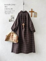 画像1: MARCHE' DE SOEUR／シャーリングネックワンピース・レッドブラウンチェック (1)