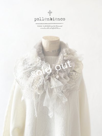 画像1: pollenbienco／アンティークレースのファーティペット・D