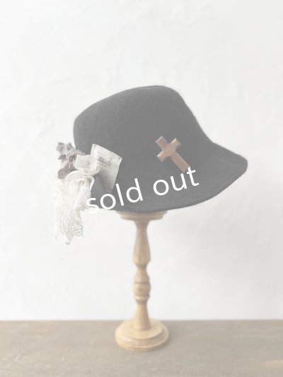 画像2: pollenbienco／アンティークレースのハット・黒