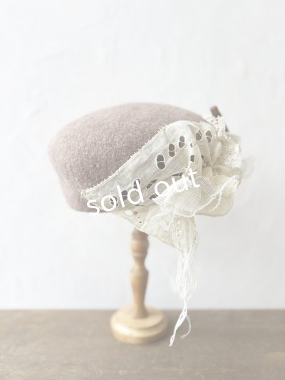 画像2: pollenbienco／アンティークレースのベレー帽・ベージュ
