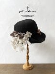 画像1: pollenbienco／アンティークレースのハット・黒 (1)