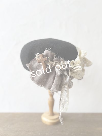 画像3: pollenbienco／アンティークレースのベレー帽・黒