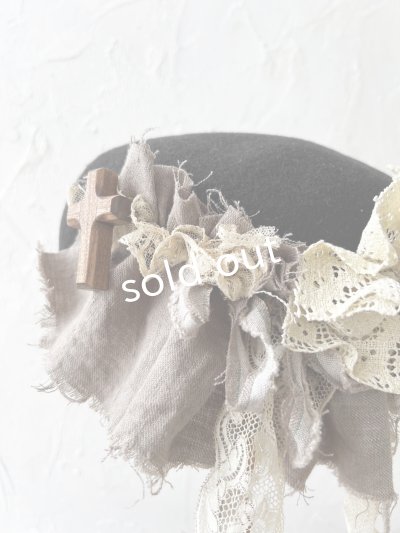 画像2: pollenbienco／アンティークレースのベレー帽・黒