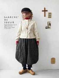 MARCHE' DE SOEUR／シェットランドウールリネン ピエロパンツ・杢ブラック