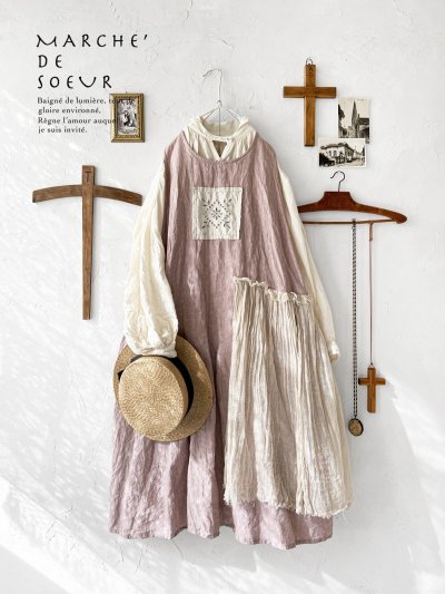 画像1: MARCHE' DE SOEUR／アンティークレース付きタブリエドレス・サクラ