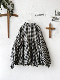 ubasoku/0107 比翼ギャザーブラウス・ブロックチェック