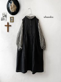 ubasoku/0114  リネンノースリワンピース・ブラック