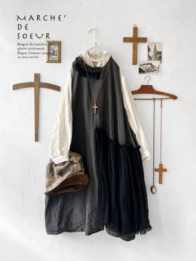 画像1: MARCHE' DE SOEUR／アンティークレース付きタブリエドレス・スミクロ