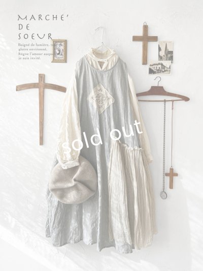 画像1: MARCHE' DE SOEUR／アンティークレース付きタブリエドレス・アイスグレー
