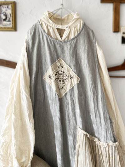 画像2: MARCHE' DE SOEUR／アンティークレース付きタブリエドレス・アイスグレー