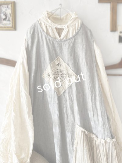 画像2: MARCHE' DE SOEUR／アンティークレース付きタブリエドレス・アイスグレー