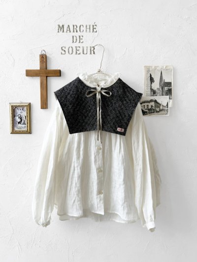 画像1: MARCHE' DE SOEUR／リバーシブルタッセルティペット・杢ブラック×ベージュ