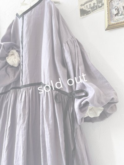 画像4: shizuka's／リネンのリボンワンピース（パフスリーブ）スミレ