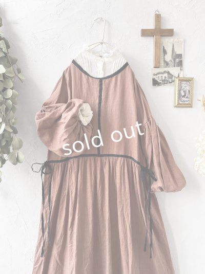 画像2: shizuka's／リネンのリボンワンピース（パフスリーブ）テラコッタ