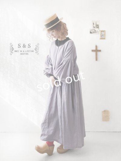 画像1: shizuka's／リネンのリボンワンピース（パフスリーブ）スミレ