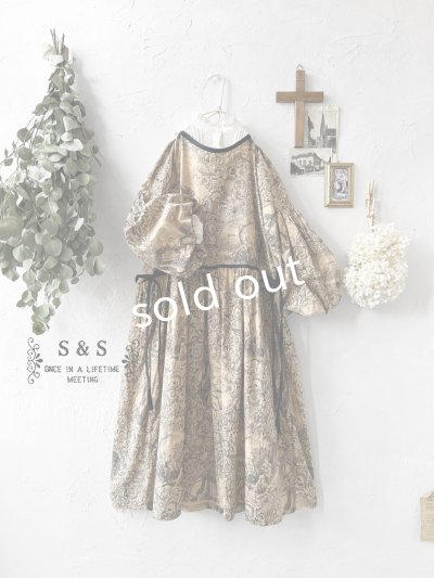 画像1: shizuka's／トワルドジュイのリボンワンピース（パフスリーブ）ベージュ