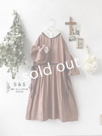 shizuka's／リネンのリボンワンピース（パフスリーブ）テラコッタ