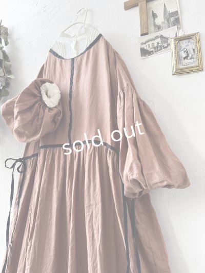 画像3: shizuka's／リネンのリボンワンピース（パフスリーブ）テラコッタ