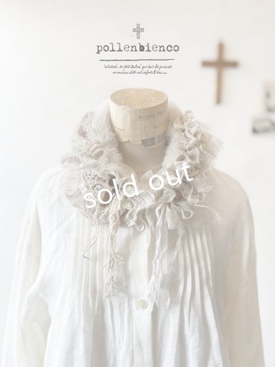 画像1: pollenbienco／アンティークレースのファーティペット・C