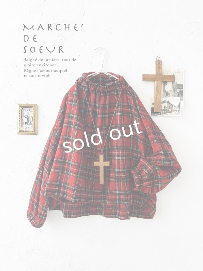 画像1: MARCHE' DE SOEUR／ウールガーゼのプルオーバー・赤チェック (1)