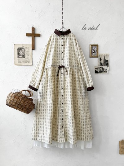 画像1: le ciel／ボタニカルプリントワンピース・アイボリー