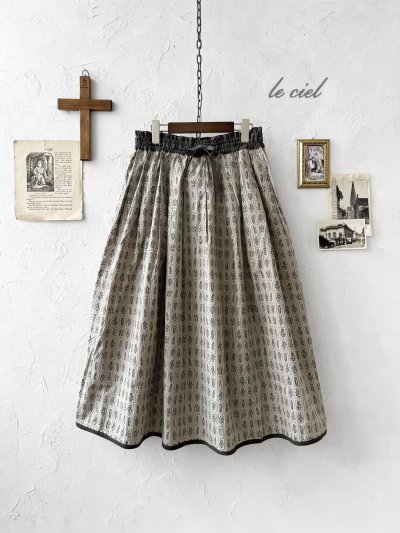 画像1: le ciel／ボタニカルプリントスカート・チャコールグレー