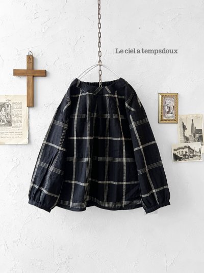 画像1: le ciel a tempsdoux／先染めチェックブラウス・黒