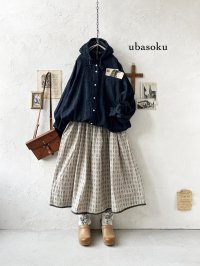 ubasoku/0017 フード付きデニムバルーンブラウス・インディゴ