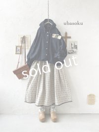 ubasoku/0017 フード付きデニムバルーンブラウス・インディゴ