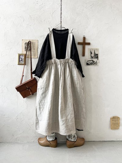 画像6: ubasoku/0023 裾レースのタックジャンパースカート・ナチュラル