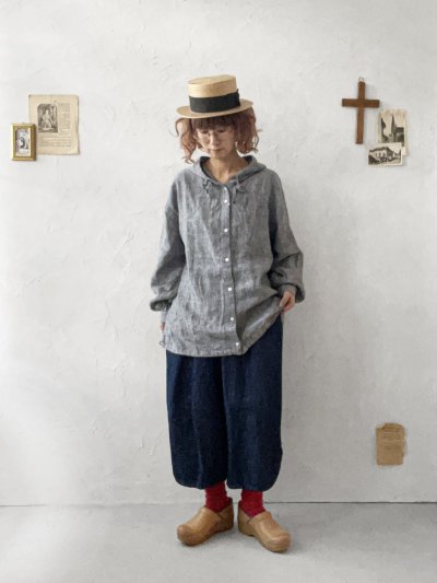 画像14: ubasoku/0017 フード付きデニムバルーンブラウス・インディゴ