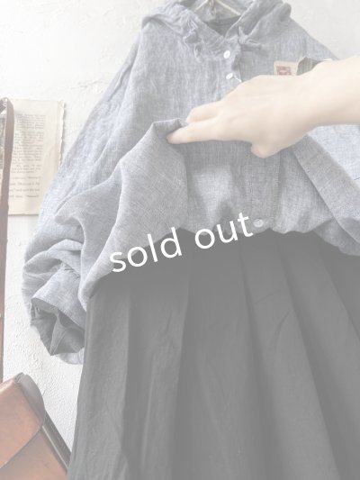 画像2: ubasoku/0016 フード付きバルーンブラウス・ネイビーシャンブレー