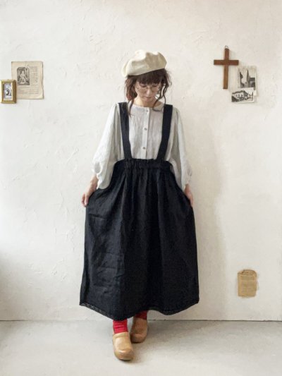 画像4: ubasoku/0023 裾レースのタックジャンパースカート・黒