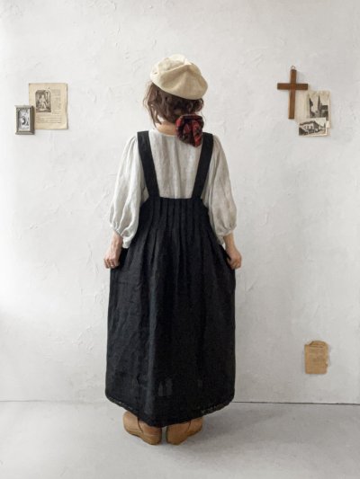 画像5: ubasoku/0023 裾レースのタックジャンパースカート・黒