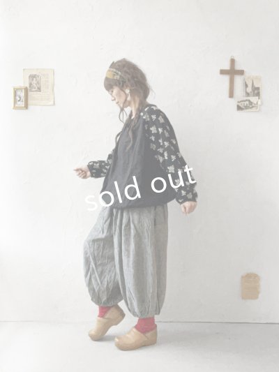 画像9: ubasoku/0055 ウエストリブボリュームパンツ・ブラックシャンブレー