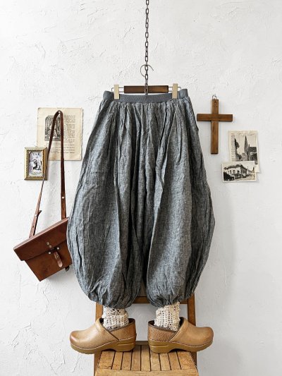 画像7: ubasoku/0055 ウエストリブボリュームパンツ・ブラックシャンブレー